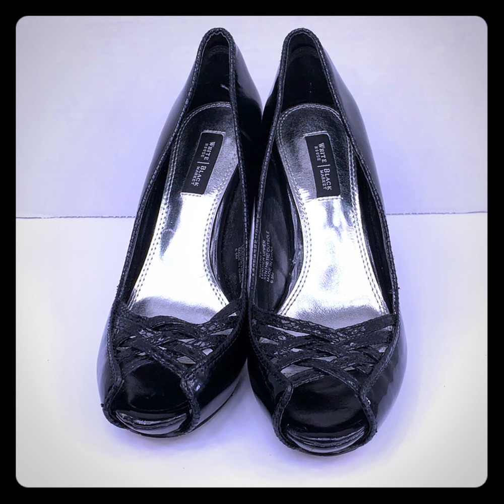 White House Black Market Patent Black Leather Heel